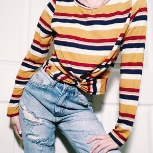 Retro 60s/70s Colors Twisted Front Long Sleeve Top